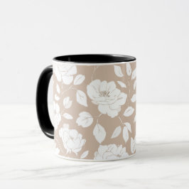 Caneca Padrão Floral Rosa Neutro Chic
