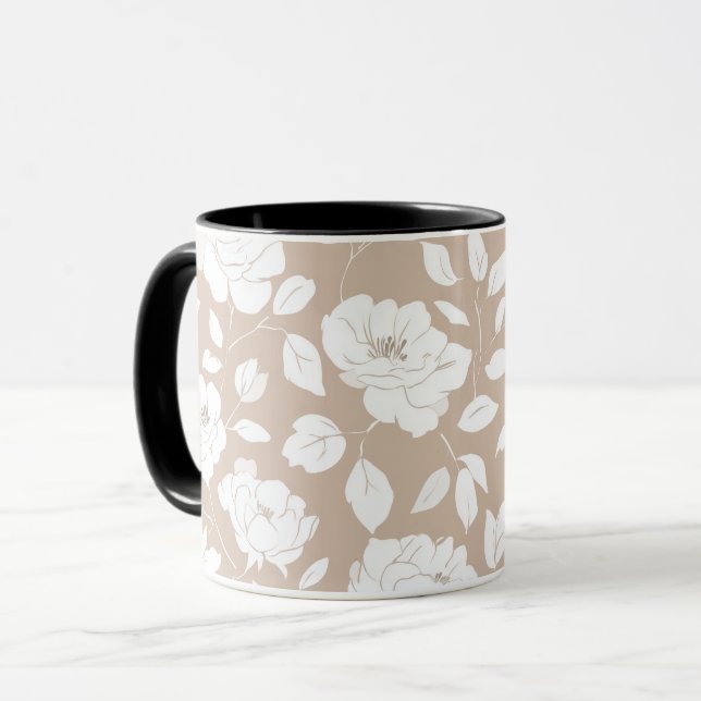 Caneca Padrão Floral Rosa Neutro Chic (Frente Esquerda)
