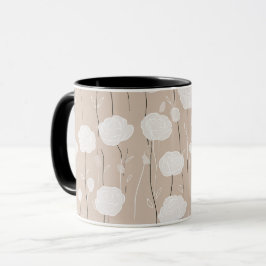 Caneca Padrão Floral Rosa Pastel Minimalista Branco