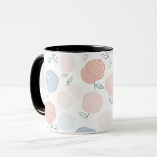Caneca Padrão Floral Rosa Pastel Minimalista Branco