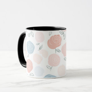 Caneca Padrão Floral Rosa Pastel Minimalista Branco