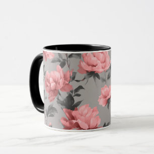 Caneca Padrão Floral Rosa Po dusty Romântico Cinza