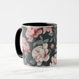Caneca Padrão Floral Rosa Po dusty Romântico Cinza