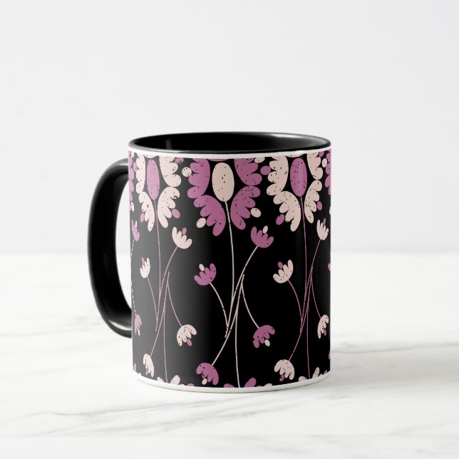 Caneca Padrão Floral Rosa Repetitivo (Frente Esquerda)