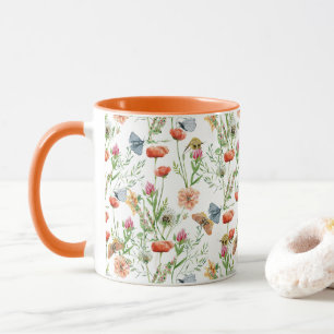 Caneca Padrão Floral Selvagem de Cores Aquáticas