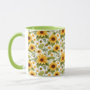 Caneca Padrão Floral Sem Costura, Luz Solar e Margaridas