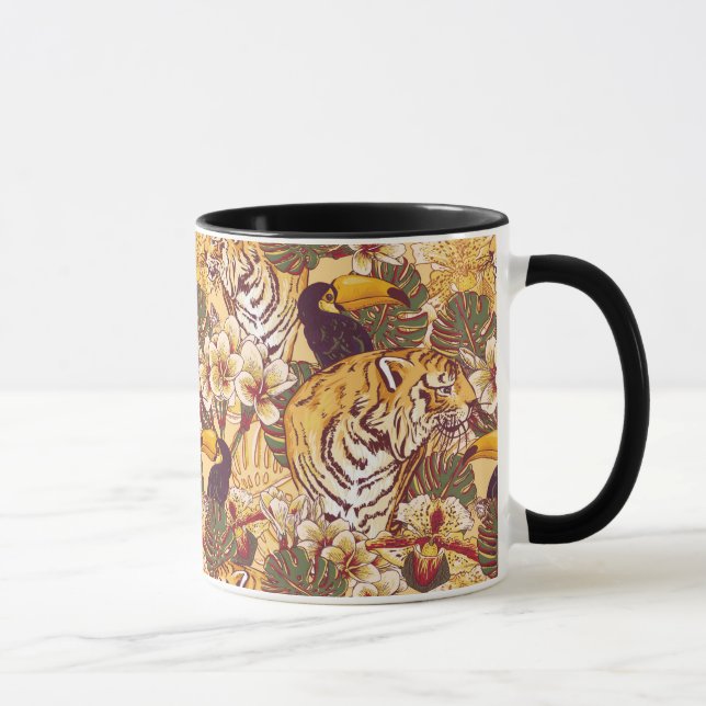 Caneca Padrão Floral Tropical Com Tigre (Direita)
