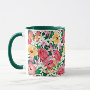 Caneca Padrão Floral Tropical de Hibiscus