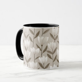 Caneca Padrão Floral Tulipa Neutra Moderna Marfim