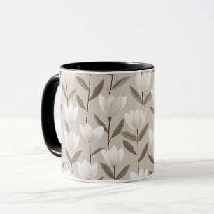 Caneca Padrão Floral Tulipa Neutra Moderna Marfim