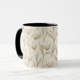 Caneca Padrão Floral Tulipa Neutra Moderna Marfim
