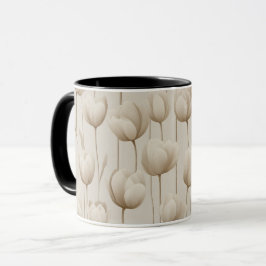 Caneca Padrão Floral Tulipa Neutra Moderna Marfim