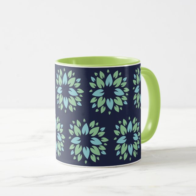 Caneca Padrão Floral Verde Azul Moderno (Frente Esquerda)