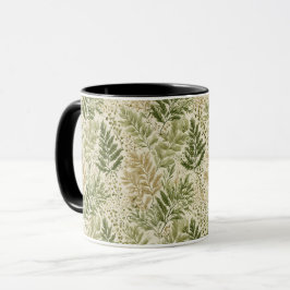 Caneca Padrão Floral Verde Bege Botânico Samambaia
