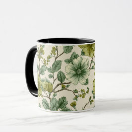 Caneca Padrão Floral Verde Botânico Creme