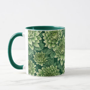 Caneca Padrão floral verde de crisântemo