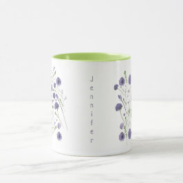 Caneca Padrão Floral Verde Roxo Elegante