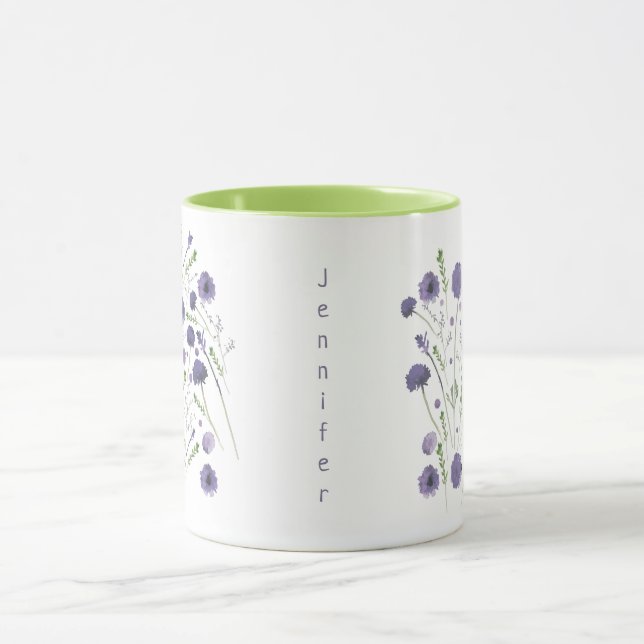 Caneca Padrão Floral Verde Roxo Elegante (Centro)