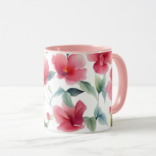Caneca Padrão Floral Vermelho Nebuloso