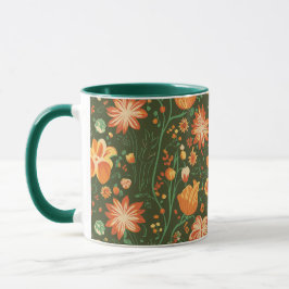 Caneca Padrão Floral Vibrante com Sangue Laranja e Amarel