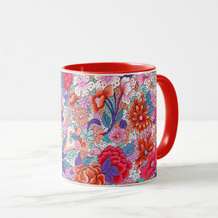 Caneca Padrão floral vintage colorido