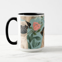 Padrão Floral Vintage Pug Cachorro Botânico Fofo