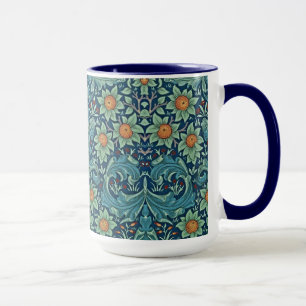 Caneca Padrão Floral William Morris Vermelho Amarelo Azul