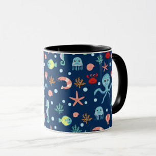Caneca Padrão Fofo de Vida Marinha do Oceano