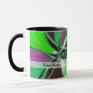 Caneca Padrão fractal verde e roxo