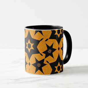 Caneca Padrão geométrico abstrato preto e âmbar 1287
