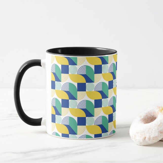 Caneca Padrão Geométrico Abstrato Verde Azul (Com Donut)