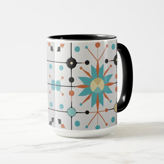 Caneca Padrão Geométrico Atômico do Meio do Século Retro (Frente Esquerda)