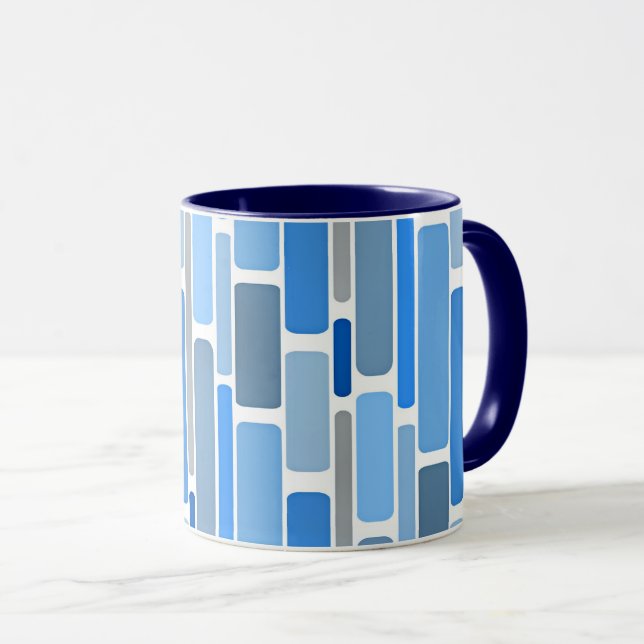 Caneca Padrão geométrico azul e cinza, (Frente Esquerda)