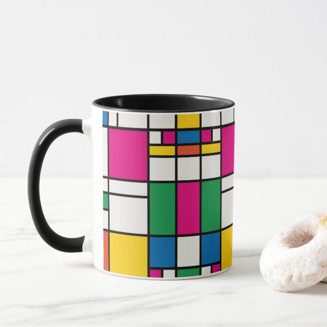 Caneca Padrão Geométrico Bauhaus (Com Donut)