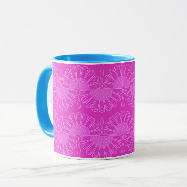 Caneca padrão geométrico brilhante rosa néon (Frente Esquerda)