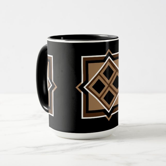 Caneca Padrão Geométrico Castanho e Preto (Frente Esquerda)