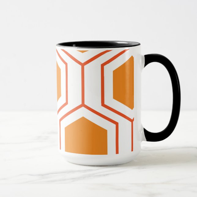 Caneca Padrão geométrico de abstrato hexágono em laranja  (Direita)