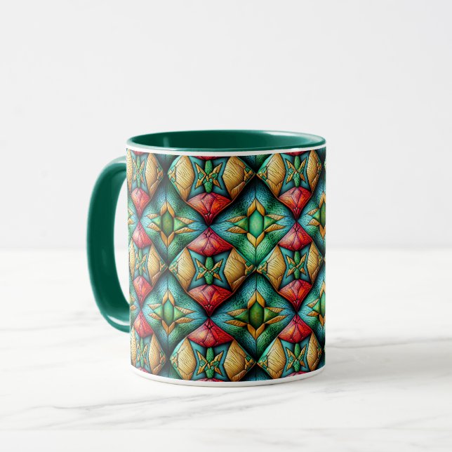 Caneca Padrão Geométrico de inspiração africana colorida (Frente Esquerda)