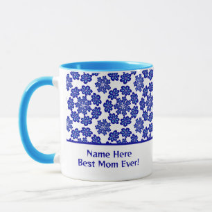 Caneca Padrão Geométrico de Mau Azul Fofo Personalizado