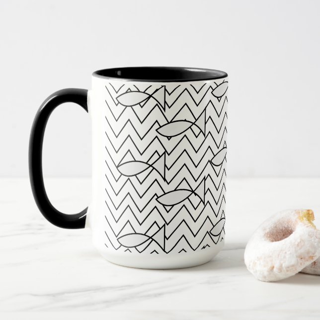 Caneca Padrão Geométrico de Stripe de Peixe (Com Donut)