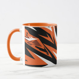 Caneca Padrão Geométrico Dinâmico Abstrato Laranja e Pret