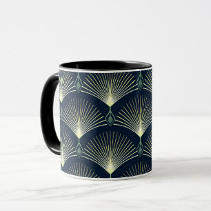 Caneca Padrão Geométrico do Deco de Arte Azul Escura 