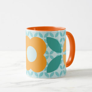 Caneca Padrão Geométrico do Flor Retroativo Teal Laranja