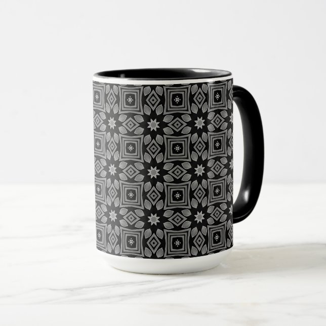 Caneca Padrão geométrico em tons de cinza (Frente Esquerda)