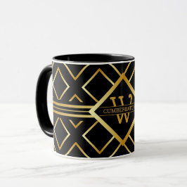 Caneca Padrão Geométrico FAUX Dourado com Monograma em PR