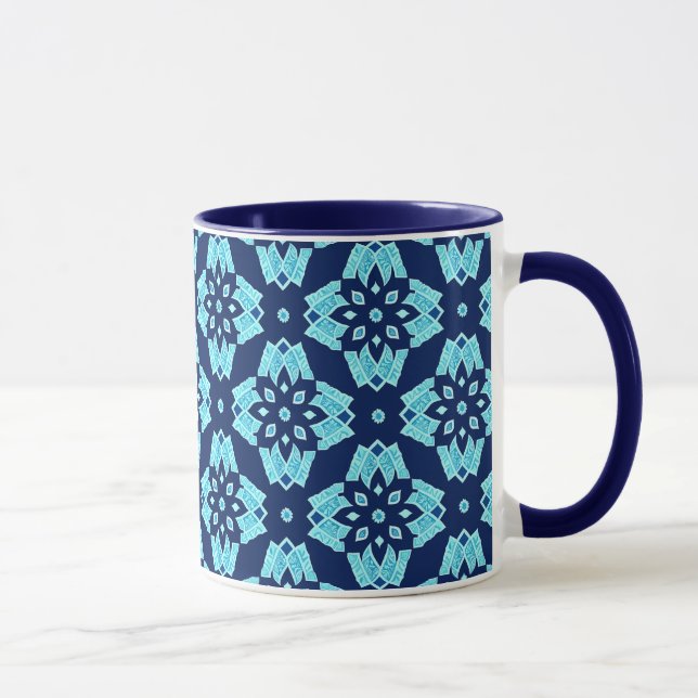 Caneca Padrão Geométrico Floral na moda Azul (Direita)
