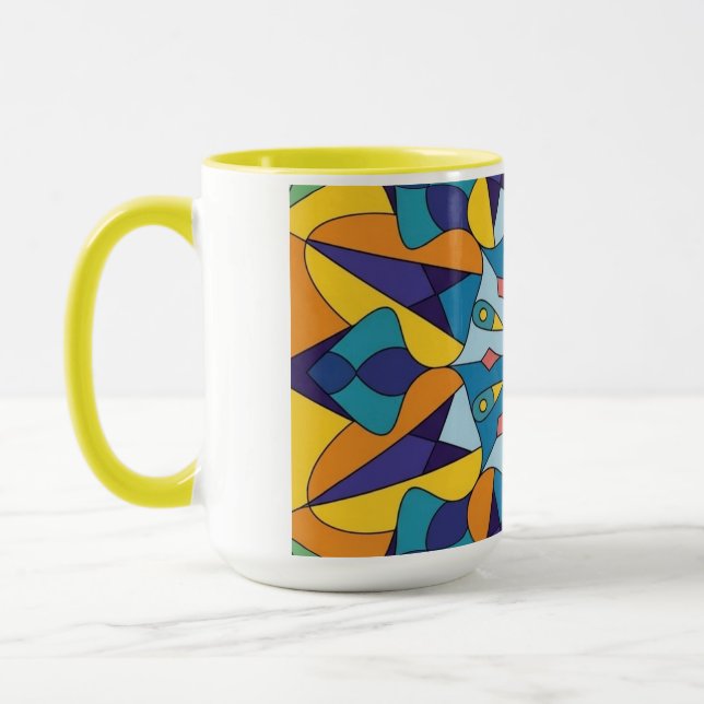 Caneca Padrão geométrico fractal azul e amarelo (Esquerda)