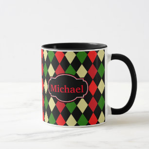 Caneca Padrão Geométrico Holiday Harlequin com Nome