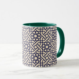 Caneca Padrão Geométrico Islâmico Azul Branco Marroqui
