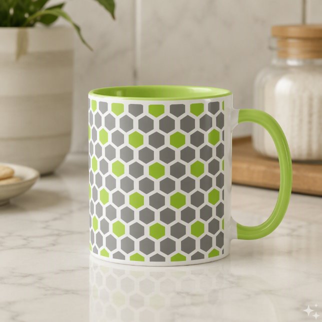 Caneca Padrão Geométrico Moderno Cinza Verde Limão (Criador carregado)